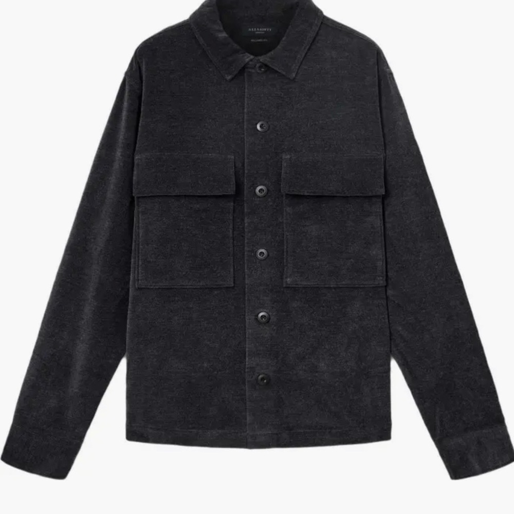 All Saints Hawker Stretch Corduroy Overshirt  Charcoal Gray Shirt Jacket
